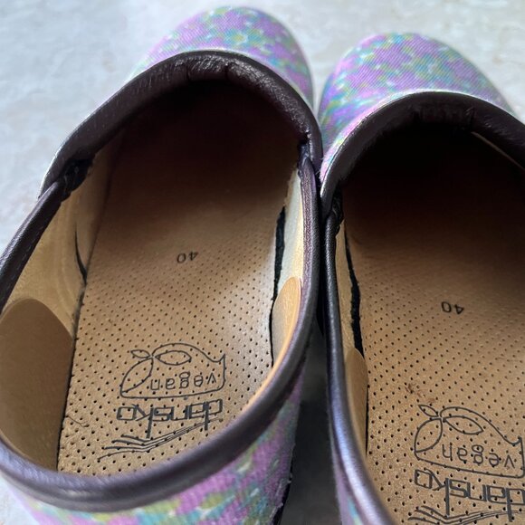 Dansko Clogs Sz 40 Vegan Floral Canvas Design with Brown Trim and Heel - Picture 12 of 14